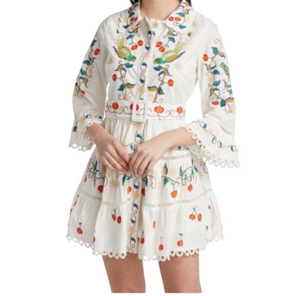 Farm Rio Pitanga Embroidered Belted Mini Dress Off White Size L New With Tags - Picture 2 of 12
